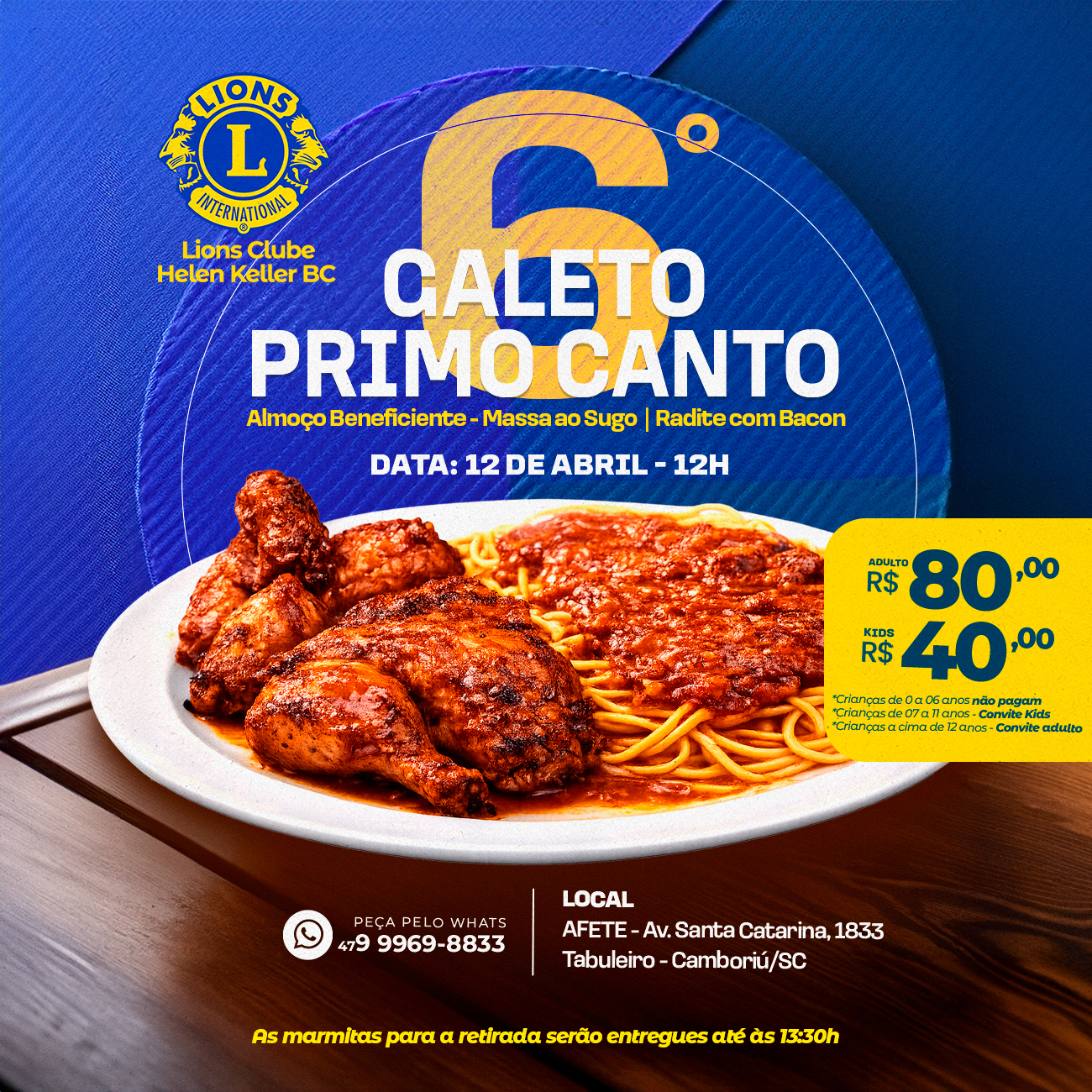 Convite Galeto Primo Canto - Lions Clube Helen Keller BC